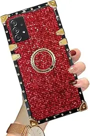 [ZBCLV] A13 for Samsung Galaxy A13 5G Bling Case,Luxury Bling Glitter Sparkle Cute Gold Corner Soft Trunk Cover with Finger Ring Grip Kickstand Phone Skin,Red
