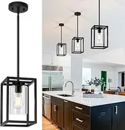 Mlihove Pendant Lights Kitchen Island Black 1-Light Modern Farmhouse Chandeliers with Clear Glass Shade Industrial Light fixtures Ceiling for Dining Room Hallway Foyer Hanging Adjustable Height
