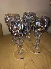 4 Signed Tagged Opus "Milan Mottl" Deco Millefiori Oversize Goblets W/Knobs Wow