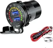 MeiKeL QC3.0 Dual USB Charger Socket Voltmeter Switch Waterproof 36W 6A USB Outlet Fast Charger Fit for 12V Car Boat Motorcycle Truck Golf (Color Name : A with 60cm Cable)
