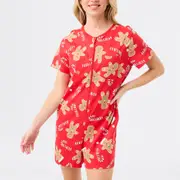 Christmas Women's Gingerbread Print Onesie - Red