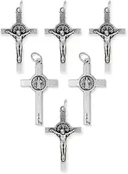 [Gifts Catholic Inc.] Bulk Pack of 25 - St Benedict Crucifix for Rosary Making - 1.5 Inch Silver Oxidized Crucifix for Bulk Rosary Making Supplies, Made in Italy, Metal, No Gemstone