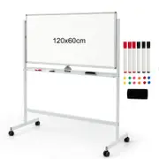 Costway 120x90cm Magnetic Whiteboard Double-Sided Dry Erase Board Height Adjustable Black