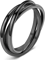 [DURSI] Trinity Interlocked Rolling Triple Ring for Women Girls Kids, Stainless Steel Cross Stacking Puzzle Ring for Fidget Anxiety, Minimalist Promise Engagement Wedding Ring