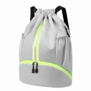 Drawstring Gym Bag for Men, Waterproof Drawstring Backpack for Women, Swim Grey