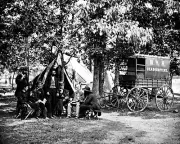 New 8x10 Civil War Photo: New York Herarld Newspaper Wagon in Army Camp