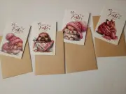 4 EASTER Greeting Cards Bunny Rabbits Hares Note Cards