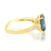 9ct Yellow Gold Natural London Blue Topaz and Channel Set Diamond Ring, R