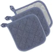 Basic Terry Collection Quilted 100% Cotton, Potholder, Stonewash Blue, 3 Piece