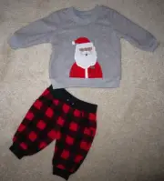 Carters 3 Month baby outfit set Santa checkered pants sweatshirt red black gray