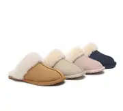 EVERAU® UGG Slippers Sheepskin Wool Suede Scuff Rosa - Sand / AU Ladies 6 / AU Men 4 / EU 37