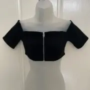 NEW wTag-TRUE RELIGION Black Zip Crop Top S