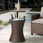 LI LIVSIP 18L Cooler Bar Table Outdoor Patio Rattan Waterproof Cotail Table for Backyard, Party, Poolside Brown