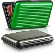 [BBTO] 2 Pieces Credit Card Holder Slim Mini Rfid Blocking Credit Card Protector Aluminum Business Box Metal ID Organizer Wallet with 6 Slots for Women Men, Green, Gray, Aluminum and Abs Plastic