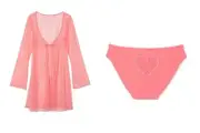 NWT VICTORIA SECRET M ROBE PANTIES MESH HEART COCKTAIL PINK MEDIUM NEW PANTY VS