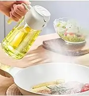 PUKU Oil Sprayer for Cooking, 2 in 1 Olive Oil Dispenser Bottle for Kitchen, 16oz/470ml Glass Oil Bottle with Premium Nozzle, Food-grade Oil Mister for Air Fryer, Salad, Frying, BBQ (White)