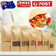 Kraft Paper Stand Up Bag Window Zip Lock Pouch Resealable Heat Seal Pouches