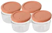 Pyrex 1 Cup Glass Bowls With Bahama Sunset Orange Lids Made in the USA, Set 4