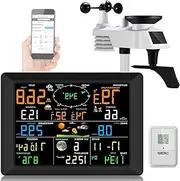 Weather Station, 7 in 1 Wi-Fi Indoor/Outdoor Weather Station, with Thermometer, Humidity, Rain Gauge, Anemometer, Date & Frost Alarm, for Home, Garden, Farm