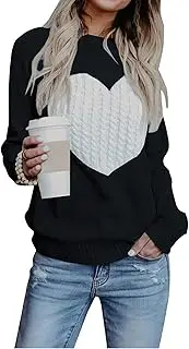 [shermie] Women's Pullover Sweaters Long Sleeve Crew Neck Cute Heart Knitted Casual Sweater, A Black, Large