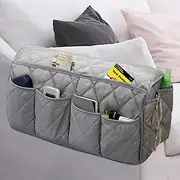 MEHIDFY Armchair Caddy, Waterproof Sofa Armrest Organizer, Non Slip Recliner Organizer, Remote Holder for Recline, Recliner Caddy with 14 Pockets Storage for TV Remote, Phone, Magazine (Gray)