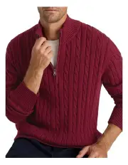 [MJ Bale] Kenton Cable Half Zip Sweater in Merlot