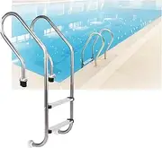 Pre Embed Swimming Pool Ladder,with 2/3 Step Stainless Steel Steps,Weight Capacity 550 Lbs,for Lakes and Swimming Pools(2-steps1.0mm)
