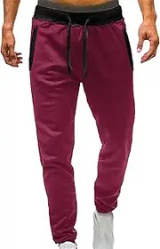 [JEShifangjiusu] Sweatpants Jogging Pants for Men Sweatpants Elasticated Waist Sports Running Pants Slim Fit Lightweight Drawstring, Red C2, L