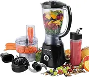 [Salter] EK4246 Deluxe 3 In 1 Jug Blender, Smoothie Maker & Mini Food Processor, 1.5L Blending Jug & 600ml Sports Bottle,Chop Blend & Slice,BPA Free,400W,Easy Healthy Food Prep & Fresh Juice Maker,Black