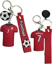 EZB Cristiano Ronaldo Number 7 Football Keyring | Decorative Double Sided Keychain Gift Idea | Ronaldo Football Keyring, Red, One Size