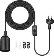 E27 Cable Cord with Switch, 3.7M Extension Hanging Lantern Cord Cable, Lamp Base Bulb Holder Socket On/Off Switch & AU AC Power Plug Pendant Lighting, for Kitchen Bedroom Plant Growth Light (Black)