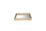 Golden Finish Metal Cutwork Mirrored Rectangular Tray 67AF201G