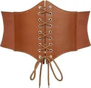 [BLEMO] Lace Tied Waspie Corset Belt, 1Pc Womens Corset Belt,PU Leather Wide Elastic Waist Belt Costume Retro Wide Tied Waspie Belt,Lace-up Cinch Elastic Waist Belt Tied Costume Waspie Waist Belt