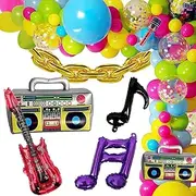Kuskins 80s 90s Balloon Garland Arch Kit, 111Pcs Retro Music Themed Party Decorations, Radio Boom Box & Foil Balloons for 80s 90s Hip Hop Birthday, Balloon Arch Kit, Nostalgic Theme Party Supplies