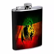 Rasta D2 8oz Hip Flask Stainless Steel Reggae Lion Jamaican Colors Leaf