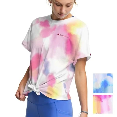 NWT Champion Tie Dye Print Tie Front Soft Cotton Tee Active Yoga T-Shirt S-XXL