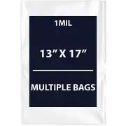1Mil 13" X 17" | LDPE Clear Flat Poly Bags, Flexible & Durable | Multiple Bags