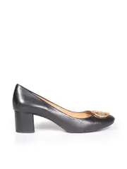 Black Leather Chelsea Logo Pumps