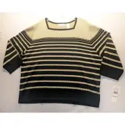 Alfred Dunner Woman Sweater Size 2X Gold & Black Stripes Rhinestones NWT