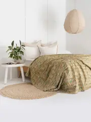 Kantha Quilt Indian Quilt Block Print Quilt Bedspread Bohemian Boho Cotton Throw Quilt Handmade Blanket Doona King Size 004