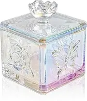 WHJY Cute Glass Candy Jar with Lid, Iridescent Colored Glass Candy Jar for Office Desk,Colorful Candy Dishes for Candy Buffet, Cookie Jar 4.5” Tall