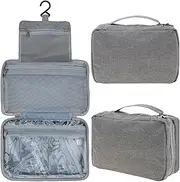 [Quancru] Hanging Toiletry Bag Waterproof Travel Makeup Bag Portable 3 Compartment Multifunctional Travel Organizer Wash Bag for Travel Camping Outdoor