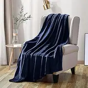[softan] Flannel Fleece Blankets Lightweight Soft Fuzzy Plush Blanket for Couch All Season (60x80, Navy Blue)