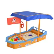 Keezi Kids Boat Sandpit Wooden Sand Pit Box Canopy Outdoor Beach Children New