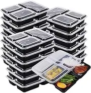 20 Pack 3-Compartment 32oz Reusable Food Containers with Lids, BPA-Free Plastic for Snacks, Meal Prep & Lunch Microwave/Dishwasher/Freezer Safe