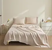 New Season Naturally Yours Linen Sheets Set - 100% European Flax Linen Sheets King, Soft, Breathable & Durable Luxury 4 Pcs Set (1 Flat Sheet, 1 Fitted Sheet, 2 Pillowcases) (Queen, Linen)