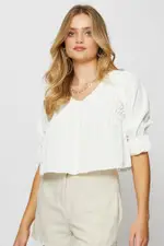 White Crop Blouse Short Sleeve Round Neck - Size 10, Women's Peplum