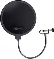iXtech Professional Microphone Pop Filter Mask Shield For Blue Yeti and Any Other Microphone, Mic. Dual Layered Wind Pop Screen With A Flexible 360° Gooseneck Clip Stabilizing Arm Easy On Clasp Shield