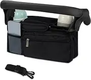 Baby Stroller Organizer,Stroller Caddy Organizer,Stroller Organizer,Oxford Stroller Caddy Organizer,Adjustable Shoulder Strap Stroller Organizer for Stroller Travel (Black)