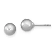 Sterling Silver Rhodium Plated 6-7mm Grey Round Freshwater Cultured Pearl Post Stud Earrings